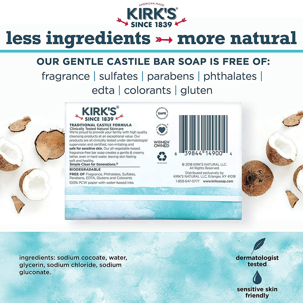 Kirks packaging uses eco-friendly, recyclable materials.