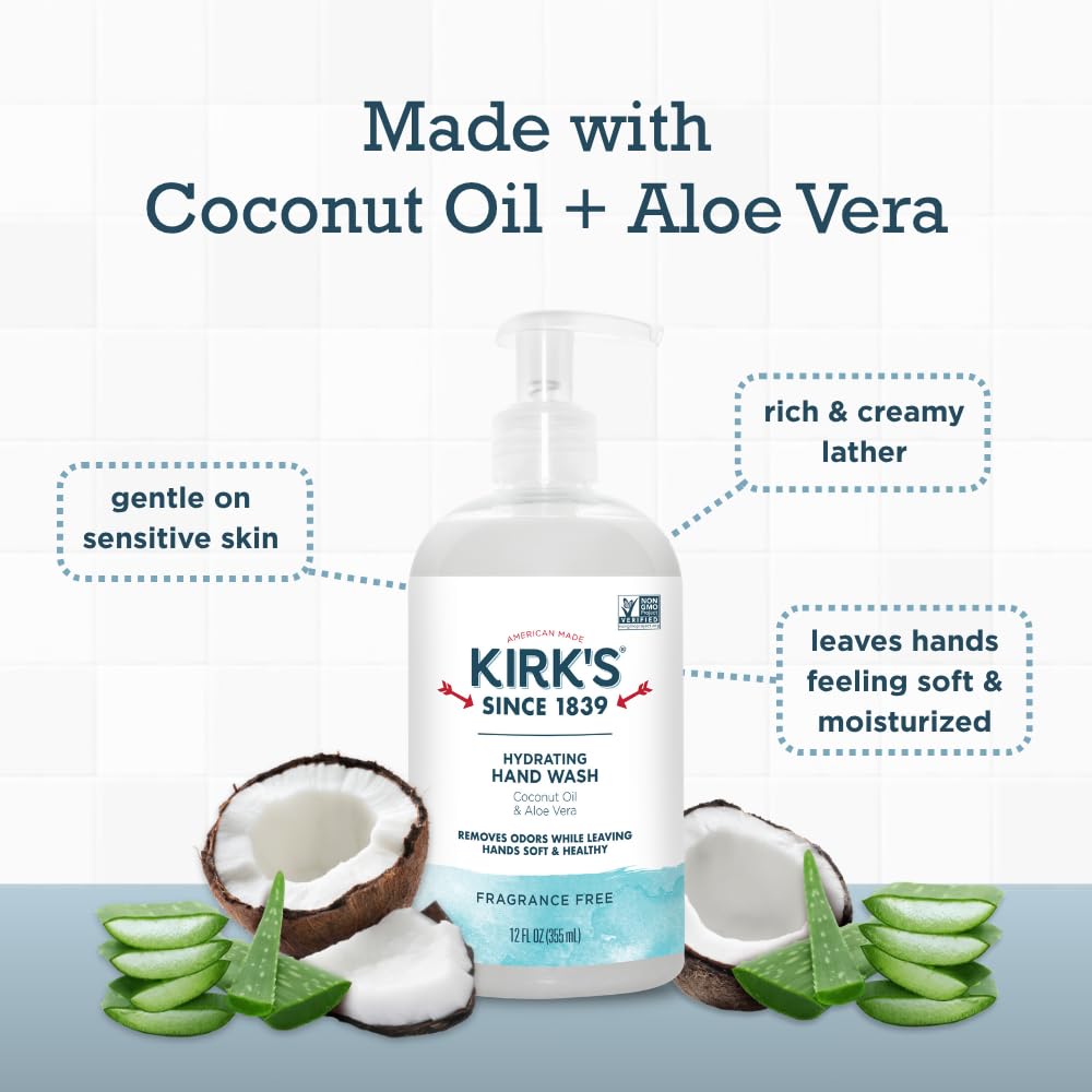 Kirk's vegan, non-GMO hand wash for everyday kitchen and bathroom use.