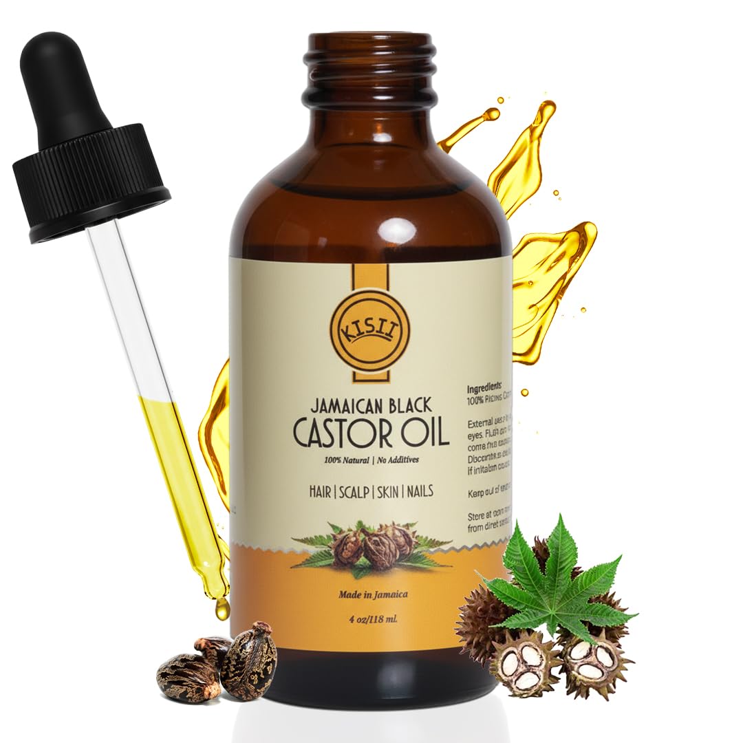 Kisii Jamaican Black Castor Oil bottle front view for pure hair growth support.