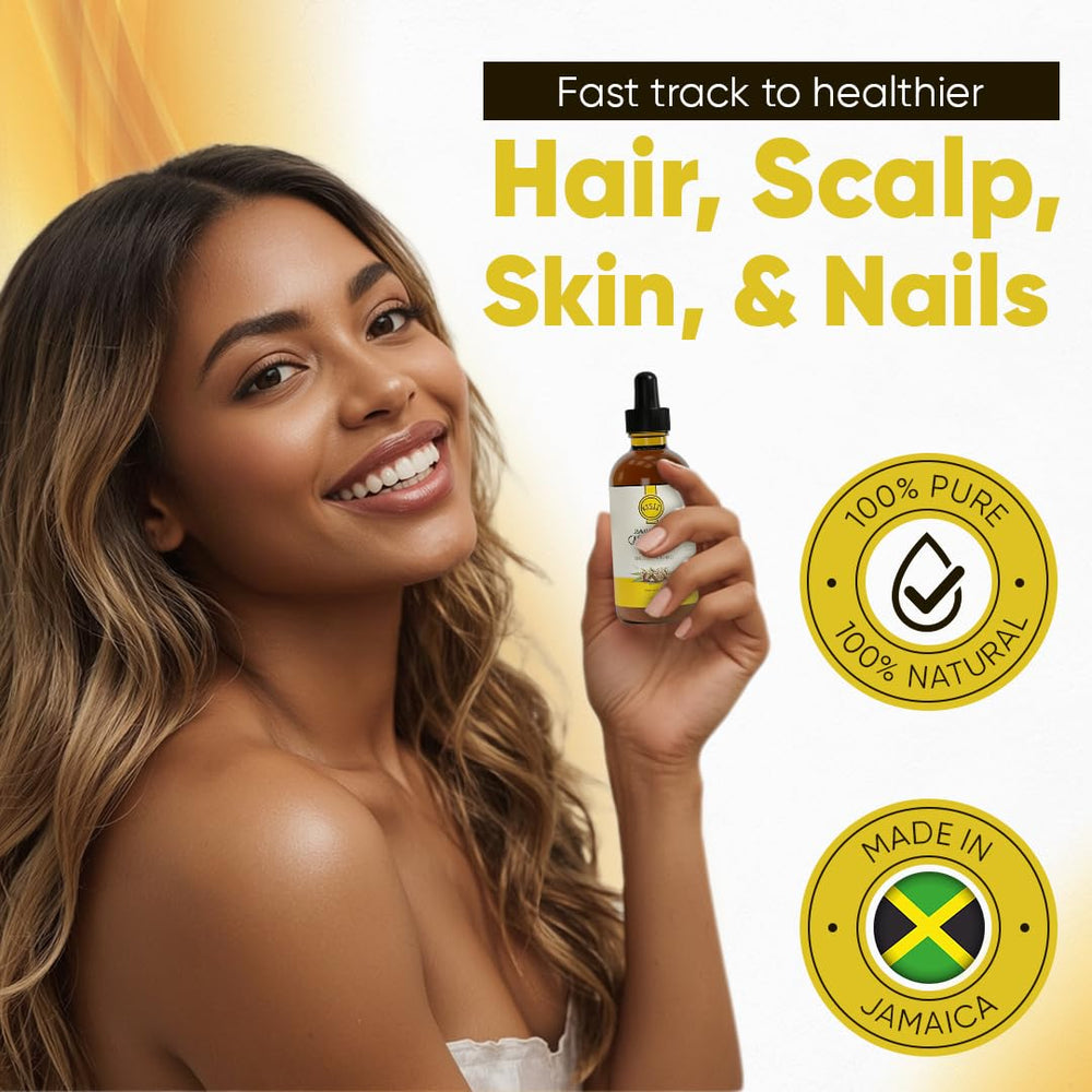 Kisii Jamaican Black Castor Oil bottle close-up highlighting purity for scalp care.
