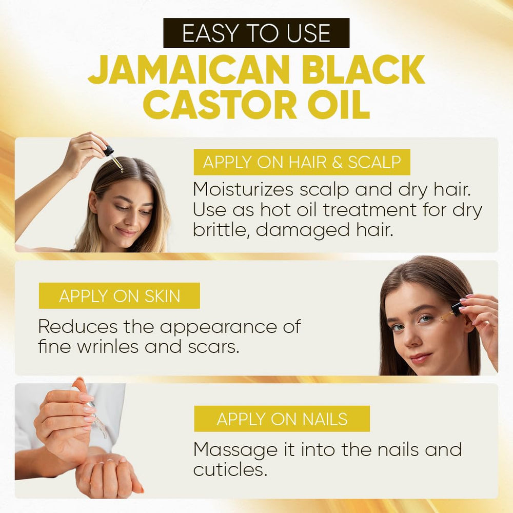 Kisii Jamaican Black Castor Oil on scalp for dry scalp relief and soothing care.