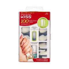 Kiss 100 acrylic plain full-cover nails active long square packaging supports multiple manicures.