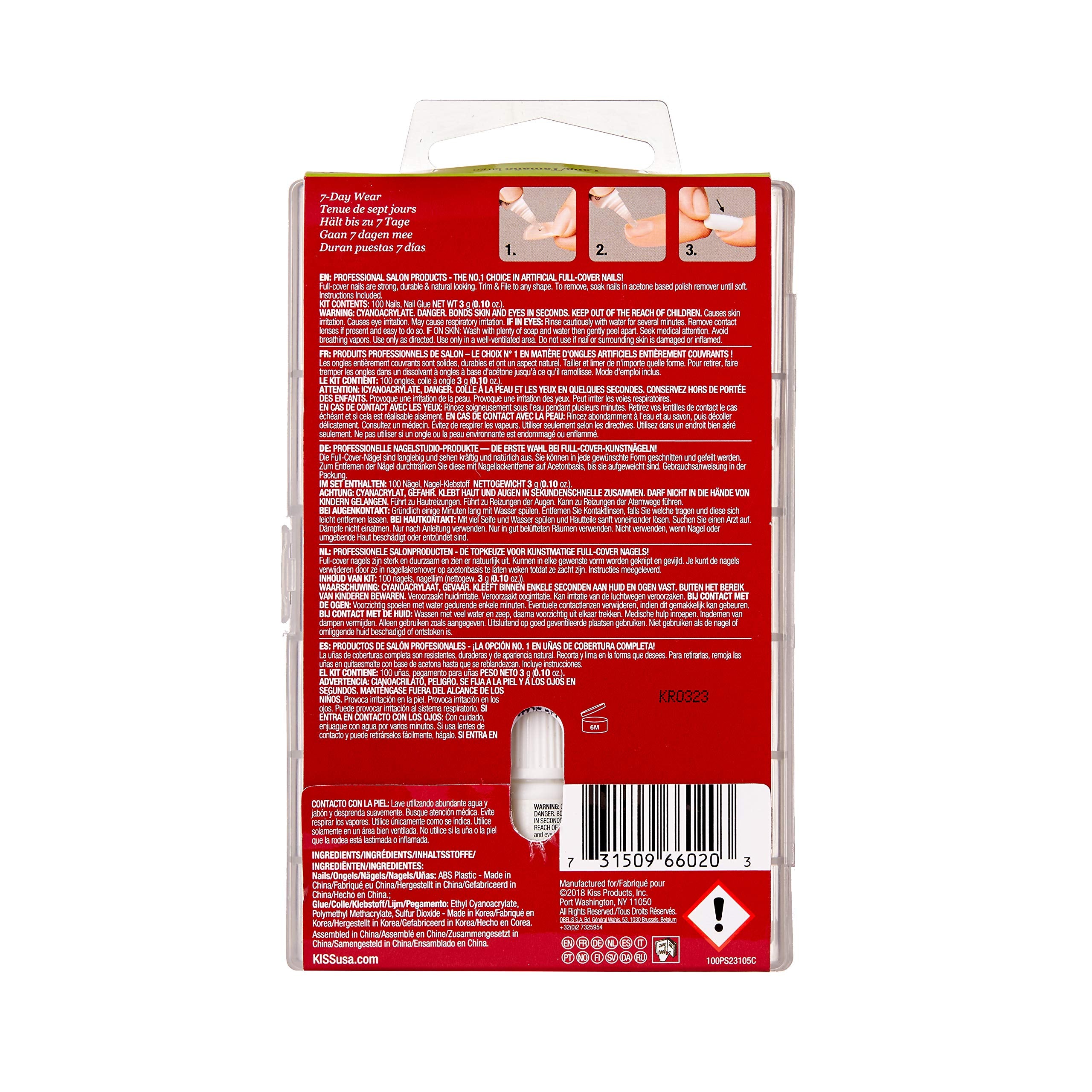 Kiss 100 acrylic plain full-cover nails hold polish and nail art for versatile designs.