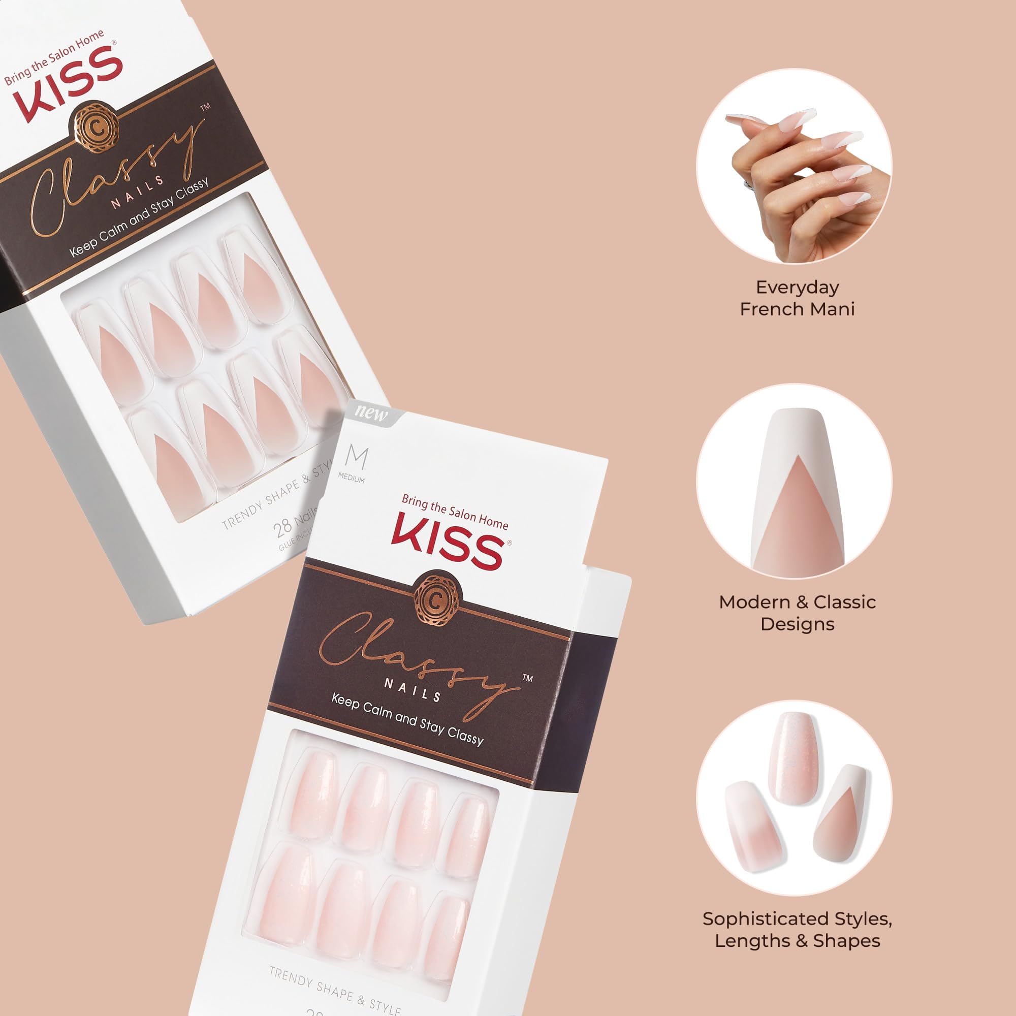 Conjunto de 28 uñas falsas para tallas variadas.
