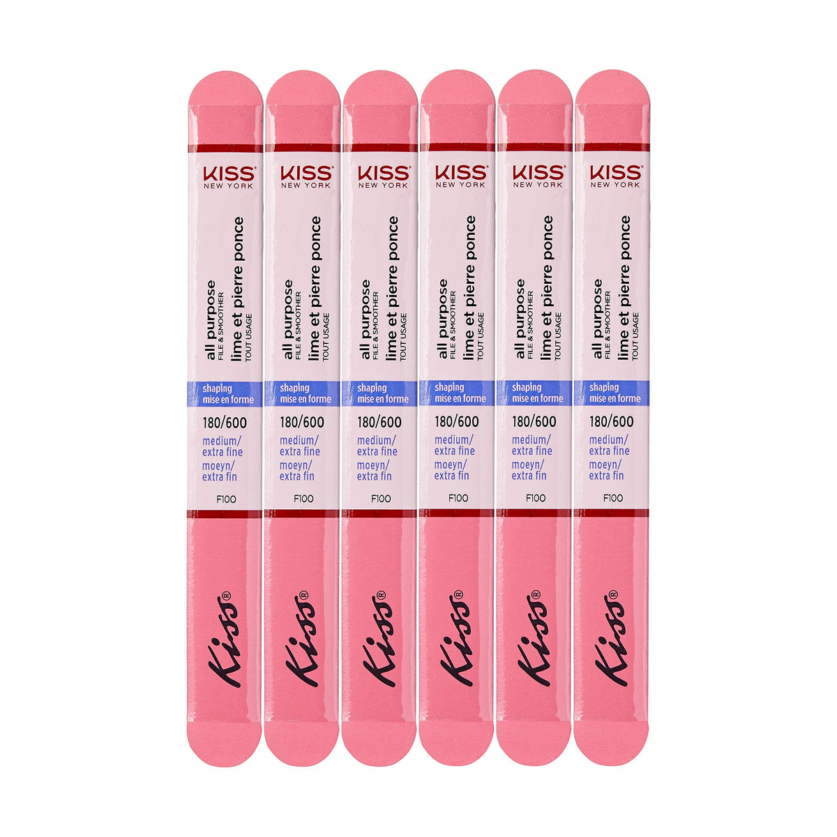 Kiss File All Purpose Smoother 180 Medium pack image shows precise shaping for natural nails.