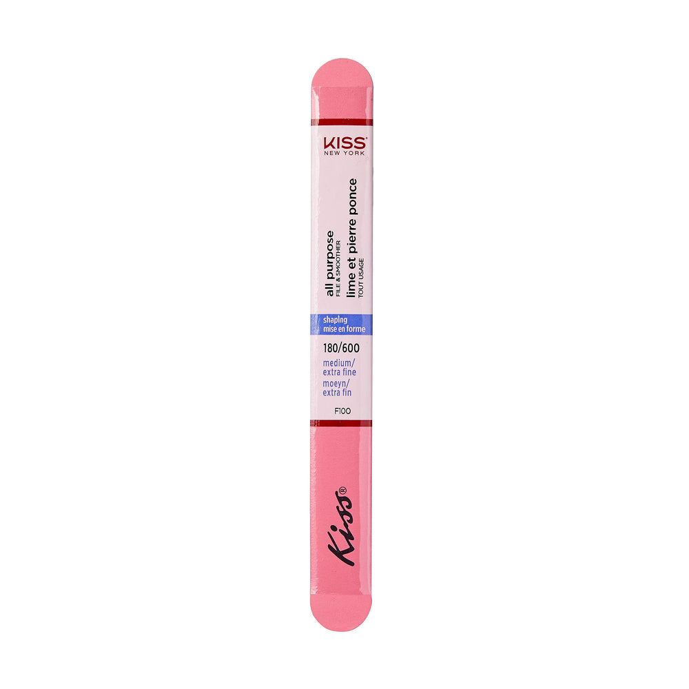 Kiss File All Purpose Smoother 600 Extra Fine pack image highlights gentle smoothing for artificial nails.