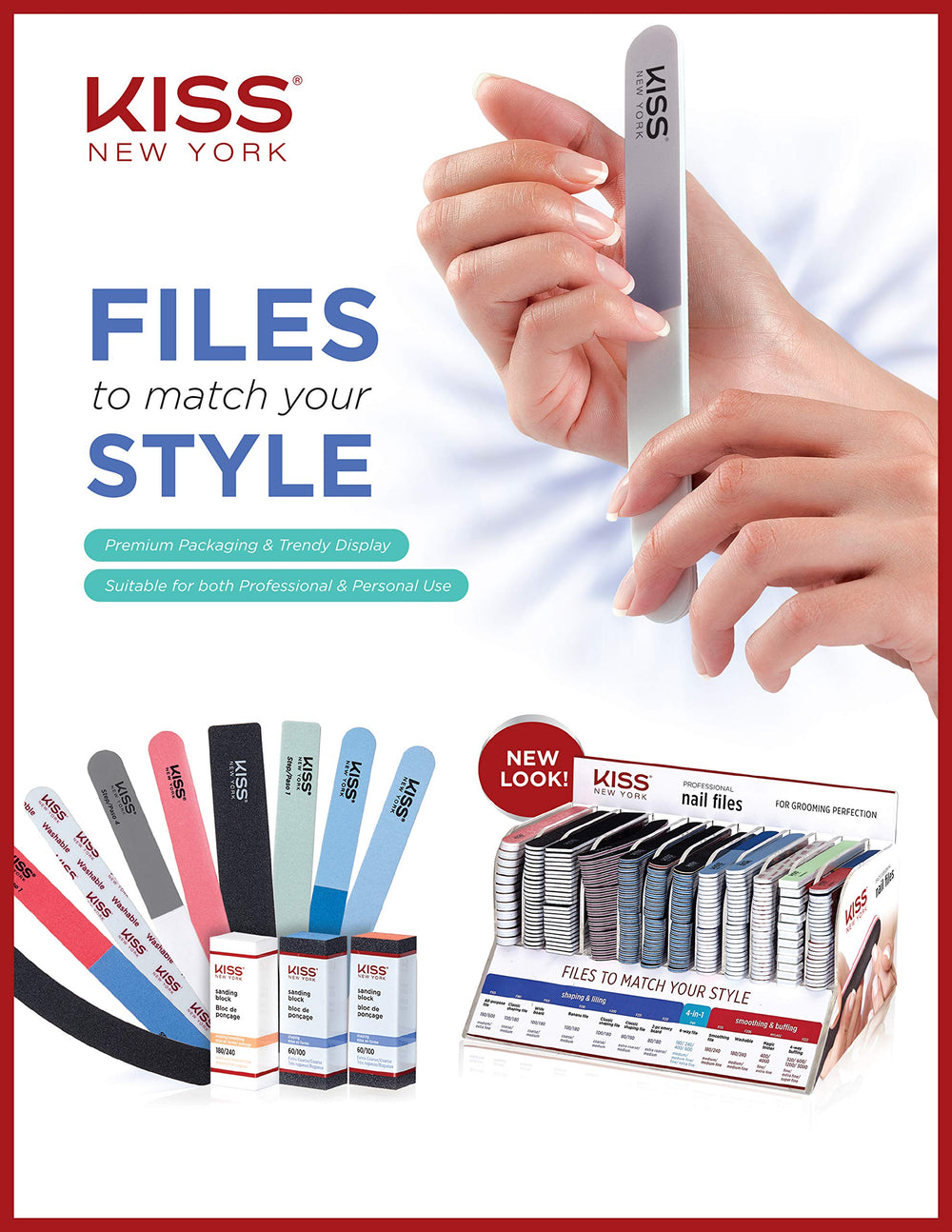 Kiss File Natural and Artificial Nails pack image showcases dual-use grooming for real and false nails.