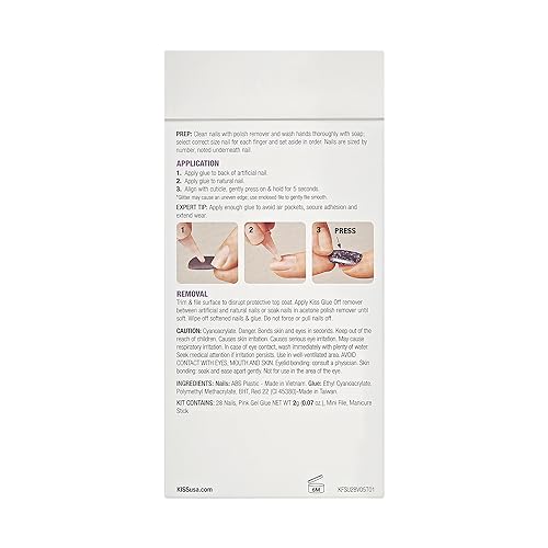 KISS Gel Fantasy Midnight Snacks nails in package highlight all-in-one kit and tools.