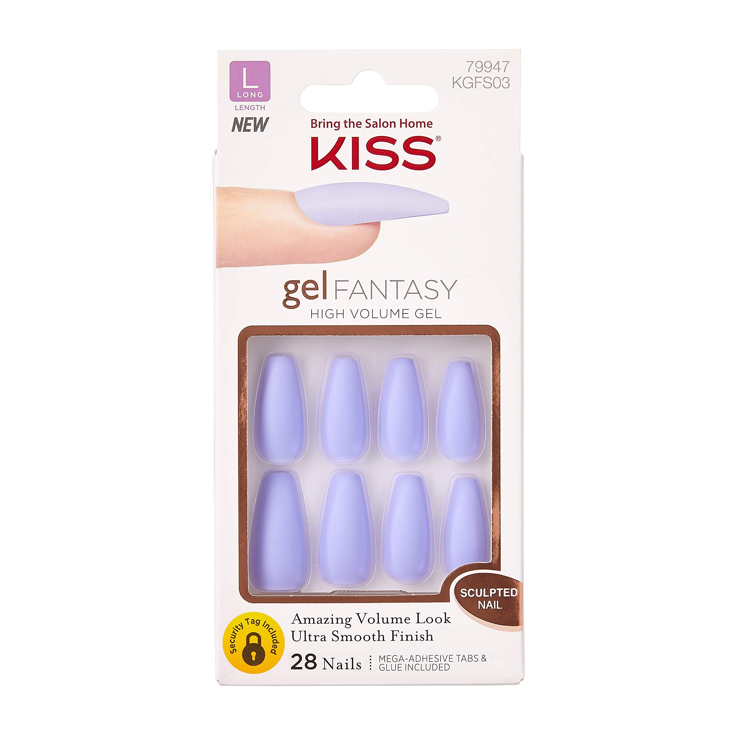 KISS Gel Fantasy Night After nails in purple long coffin shape for up to 7 days