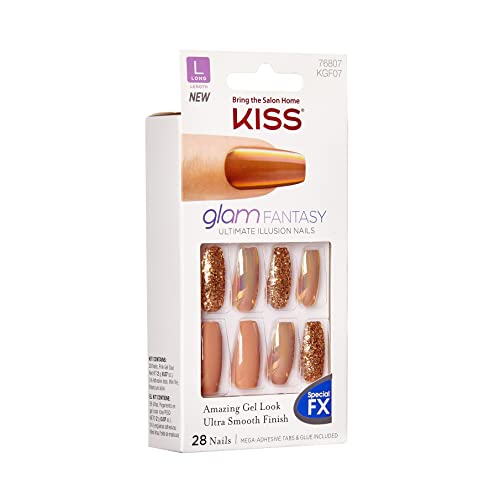 KISS Glam Fantasy Ultimate Illusion Uñas Gel con lima rosa para acabado pulido.