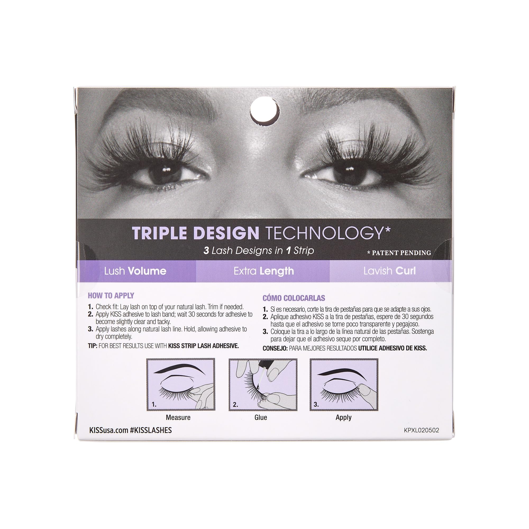Kiss Lash Couture triple-push-up front-view highlights length and curl.