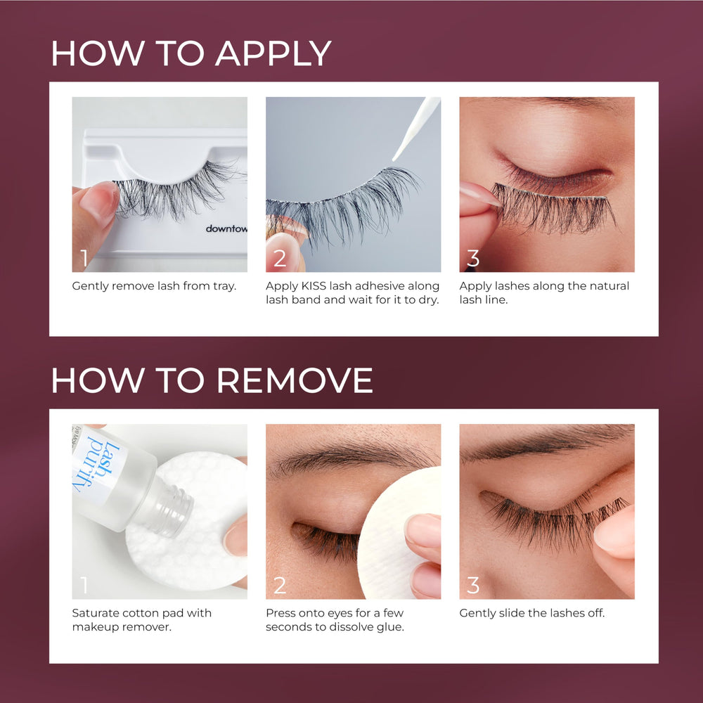 KISS LuXtensions ultra-lightweight band minimizes bulk for smooth lash line.