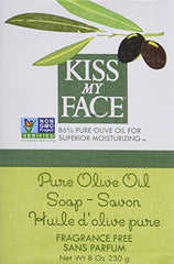Kiss My Face Pure Olive Oil bar soap bars stacked, offering a long-lasting, creamy lather for skin