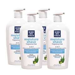 Kiss My Face Moisture Shave Cream bottle pump offers fragrance-free hydration for sensitive skin.
