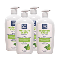 Kiss My Face Moisture Shave Cream Cool Mint bottle highlights olive oil and aloe for a smooth shave.