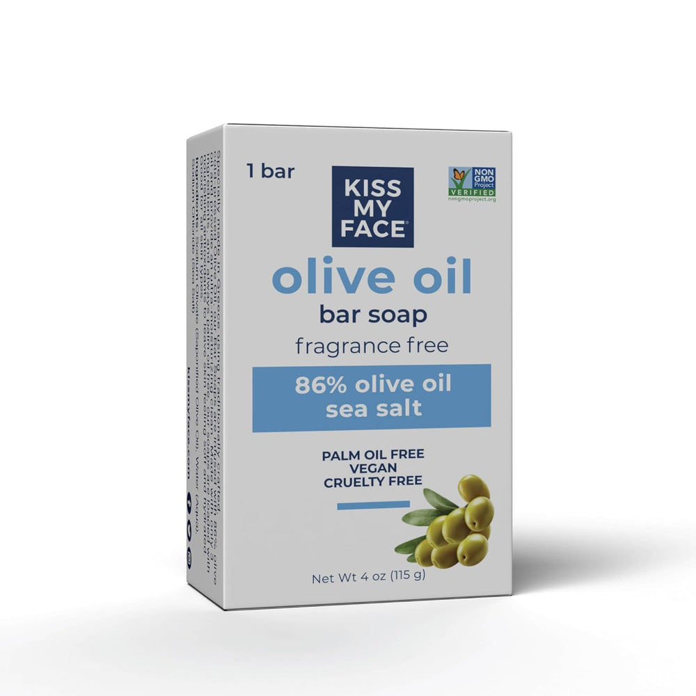 Kiss My Face pure olive oil soap bars shown together