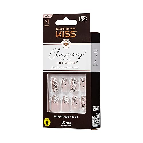 Kiss New York Classy nails 3D rhinestones glossy finish for upscale DIY manicure