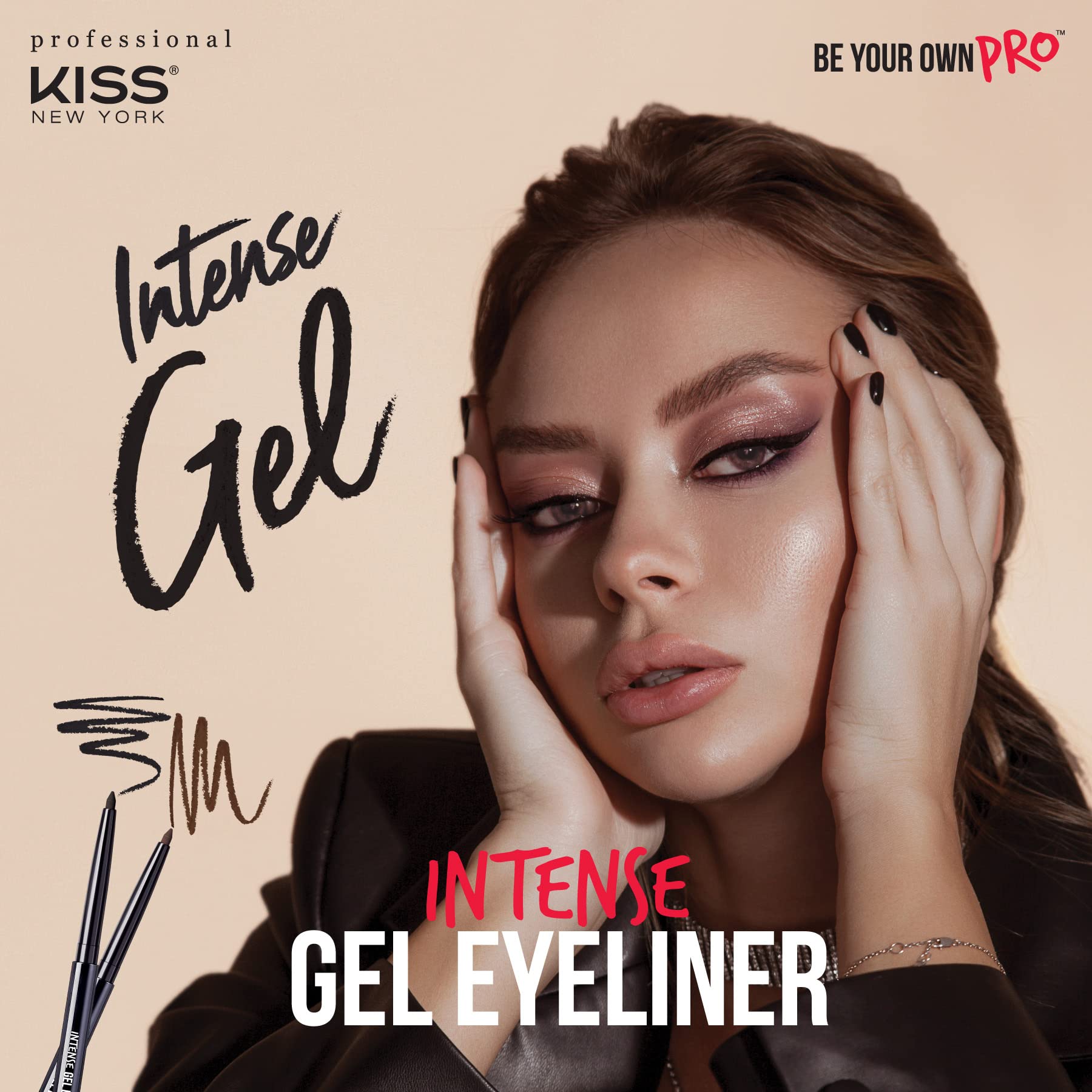 KISS NEW YORK Pro Intense Gel Eyeliner waterproof swatch demonstrating long-lasting wear.