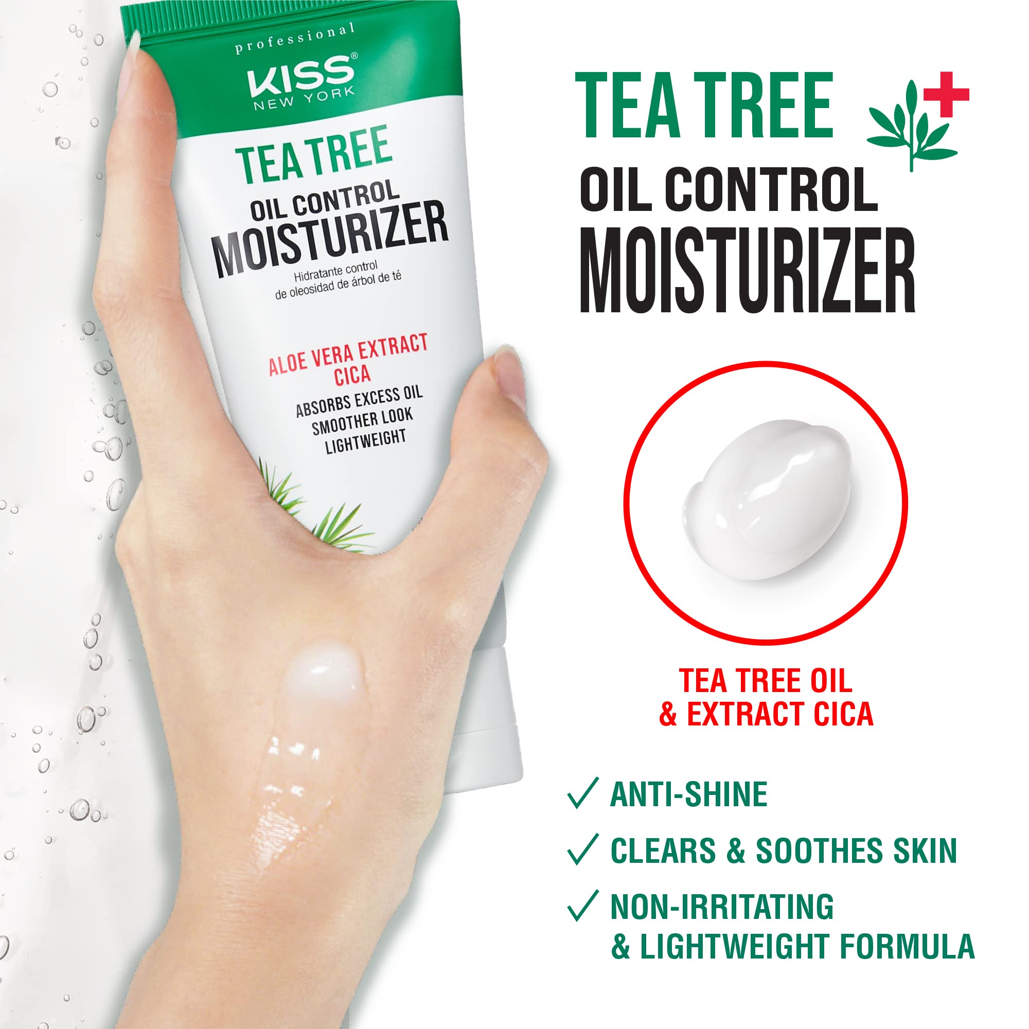 Kiss New York Tea Tree Face Moisturizer application demo emphasizes quick absorption