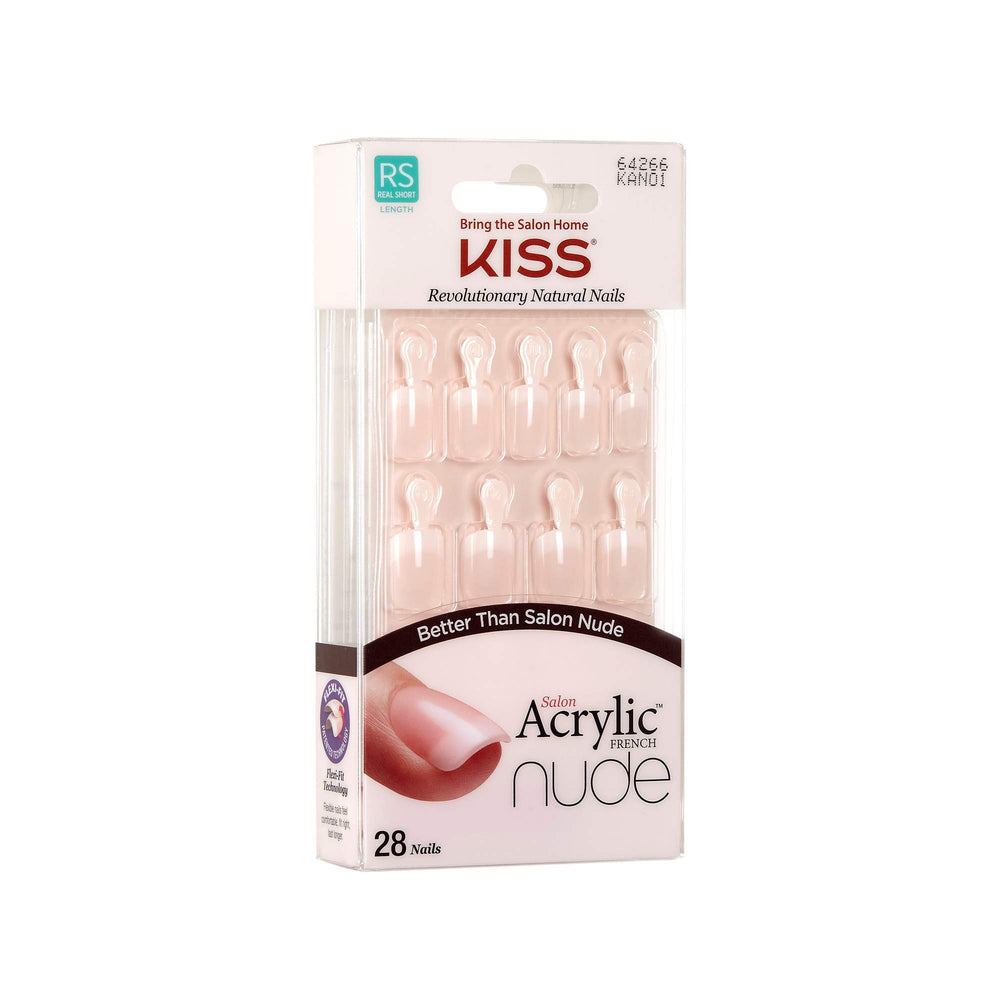 Kiss Salon Acrylic Nude French Nails close-up shows natural-looking nails for seamless wear.