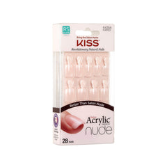 Kiss Salon Acrylic Nude French Nails close-up shows natural-looking nails for seamless wear.