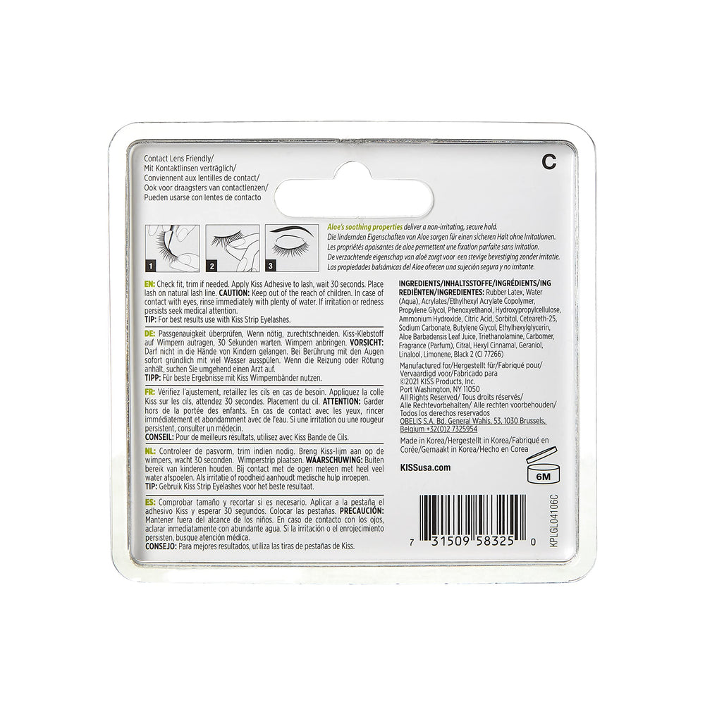 Kiss Strip Lash Adhesive Black on lashes provides a seamless hold for a natural look.