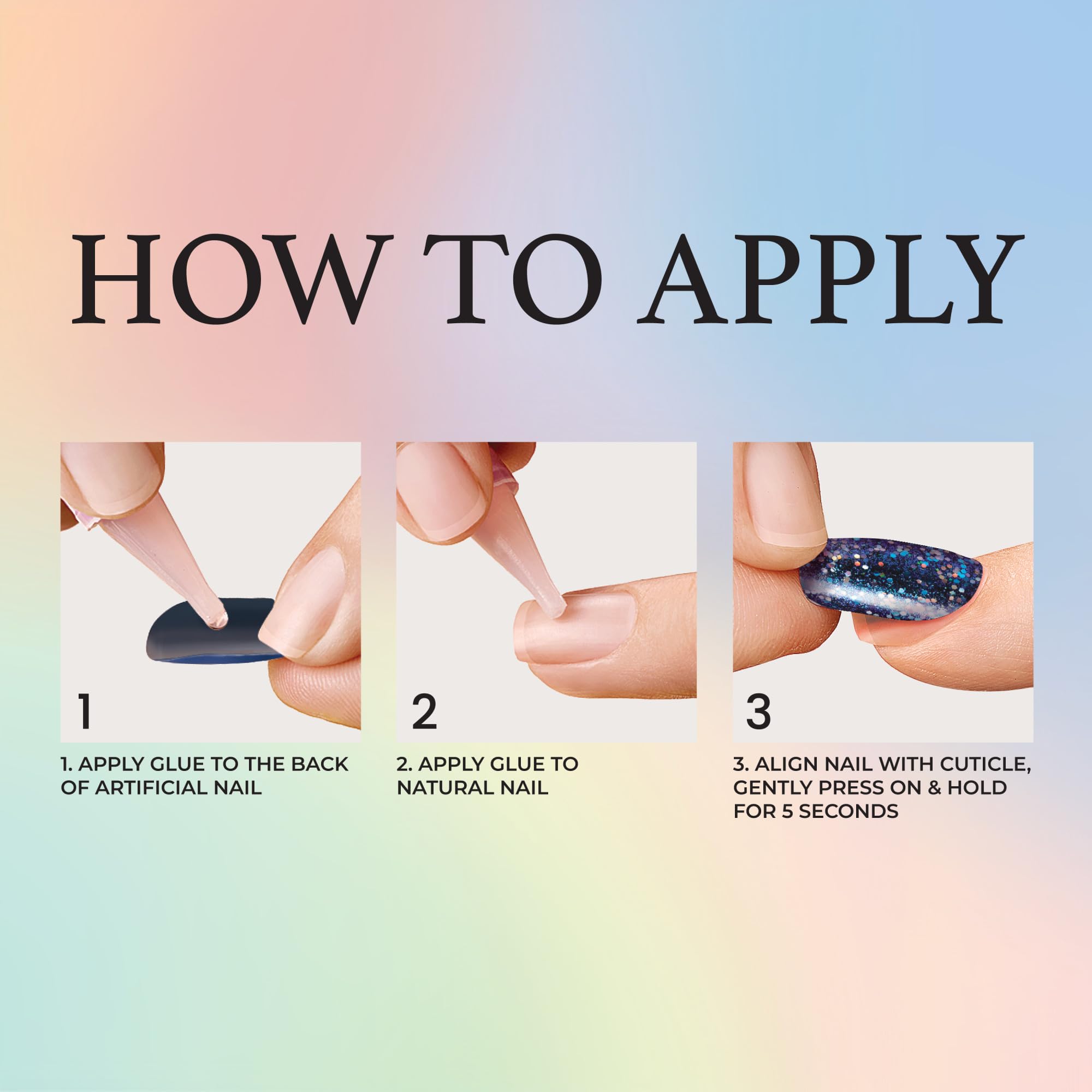 KISS Voguish Fantasy nail glue included for fast, secure nail application.