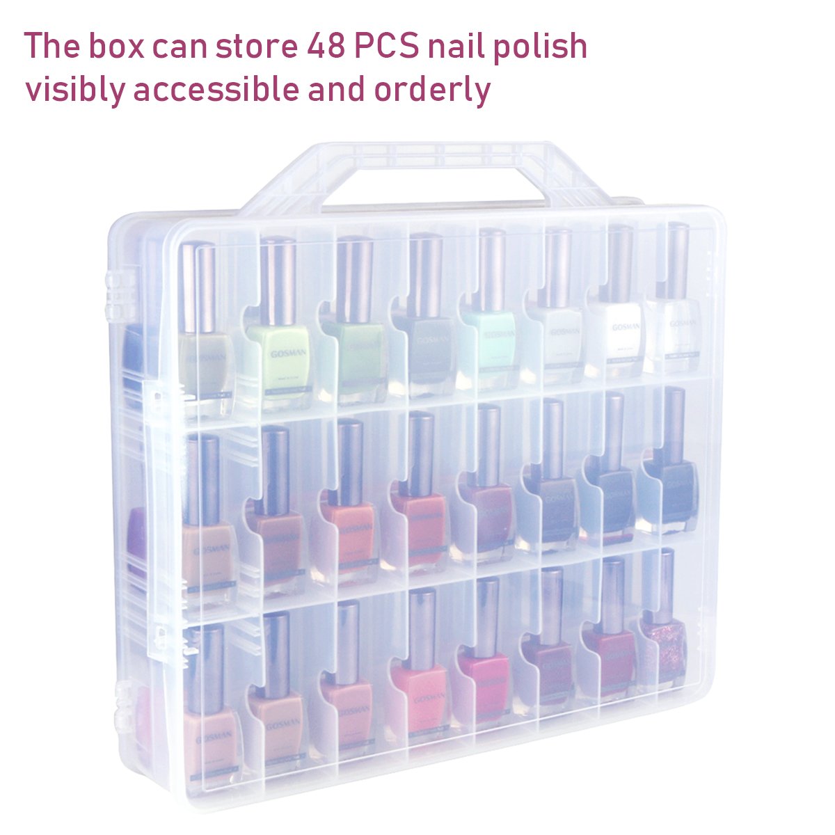 Kissbuty clear dust-free container showcases polish colors clearly for easy selection.