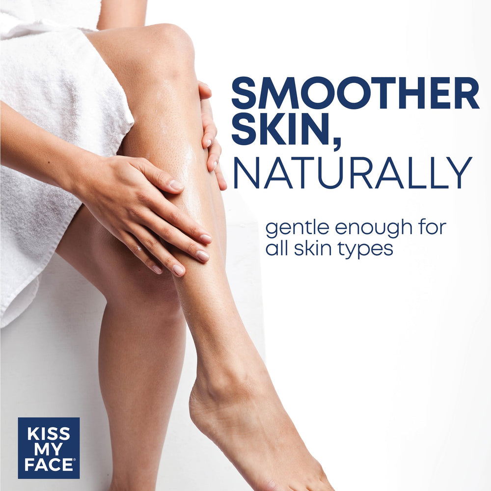 Kiss My Face Moisture Shave razor-glide shot highlighting a clog-free shave.
