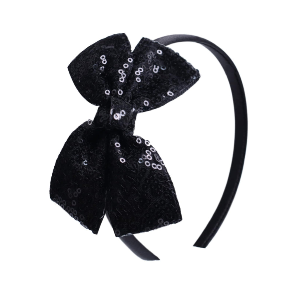 Kiszu Sparkly Sequin Hair Bow Headband black close-up highlighting glittery sequins for stylish outfits