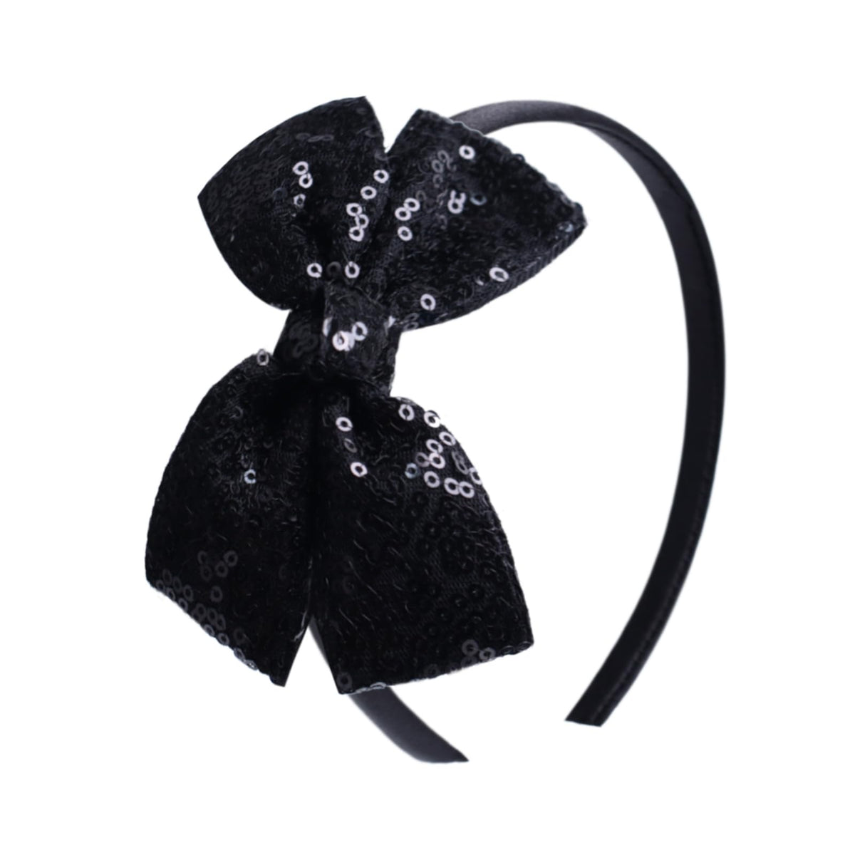 Kiszu Sparkly Sequin Hair Bow Headband black close-up highlighting glittery sequins for stylish outfits