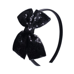 Kiszu Sparkly Sequin Hair Bow Headband black close-up highlighting glittery sequins for stylish outfits