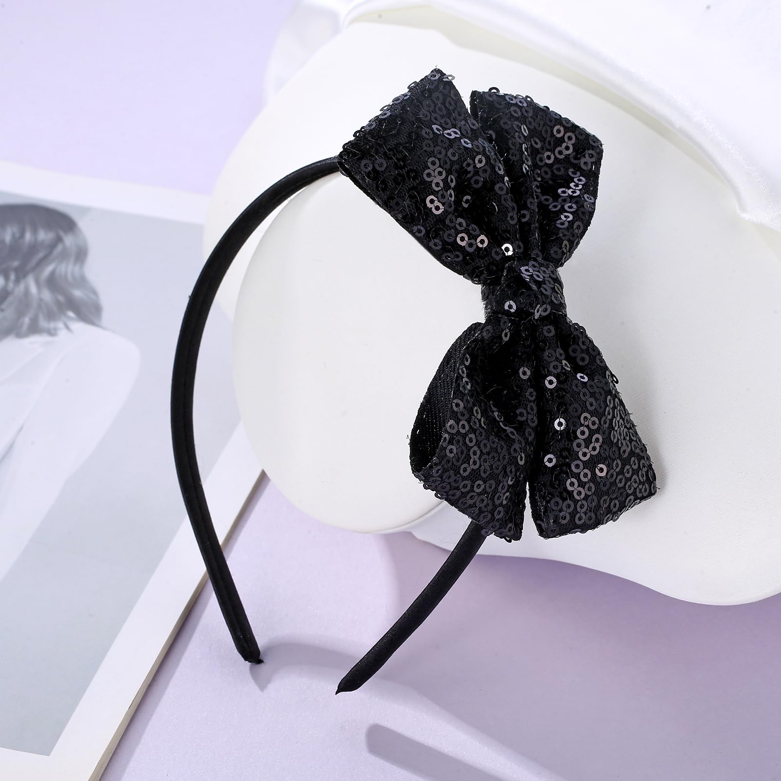 Kiszu Sparkly Sequin Hair Bow Headband black detailed sequins for dress-up moments