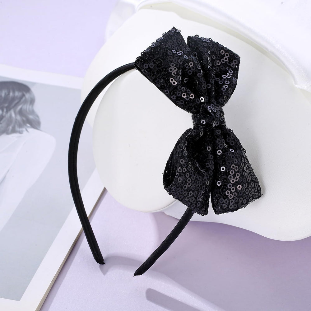 Kiszu Sparkly Sequin Hair Bow Headband black detailed sequins for dress-up moments