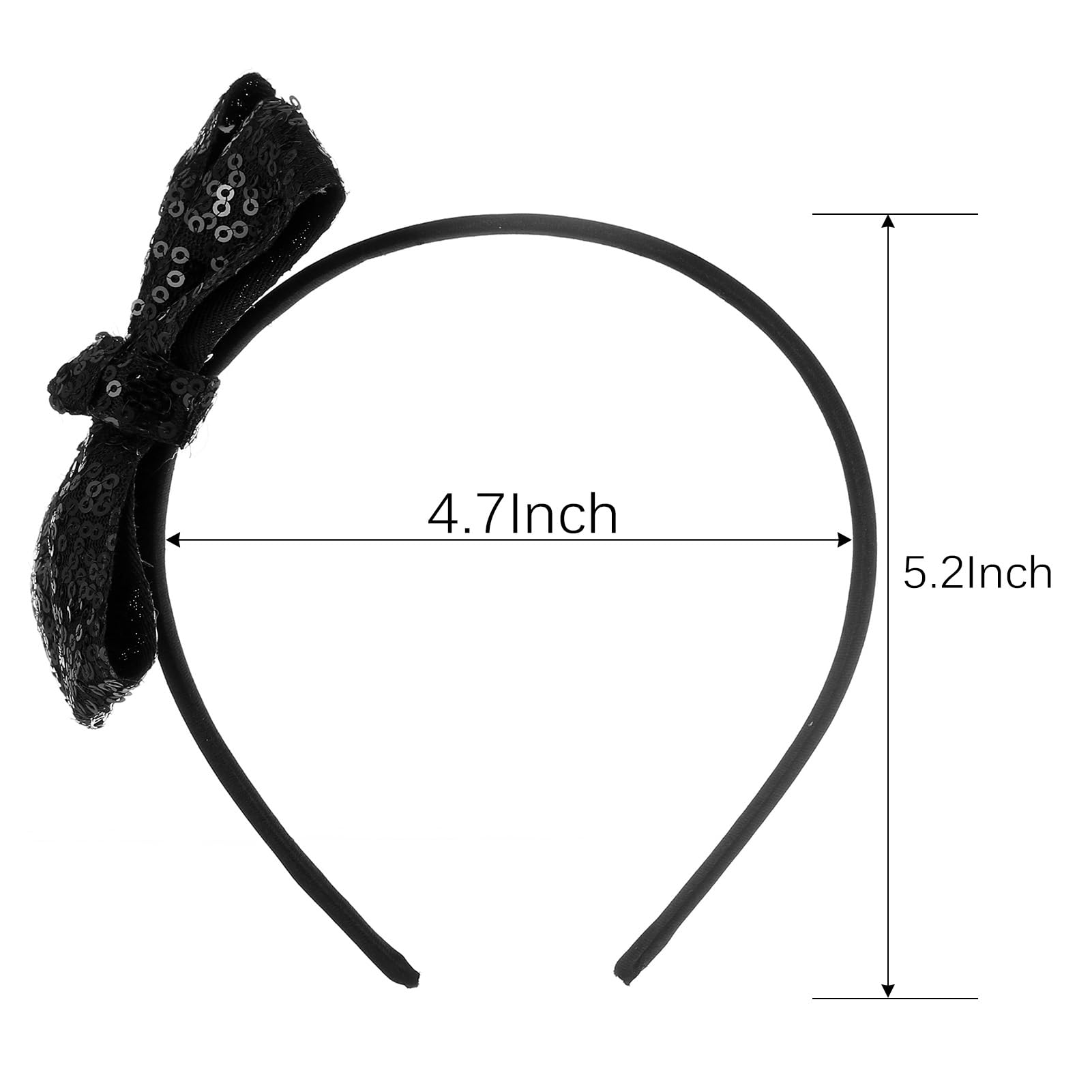 Kiszu Sparkly Sequin Hair Bow Headband black fabric-wrapped band with gentle touch