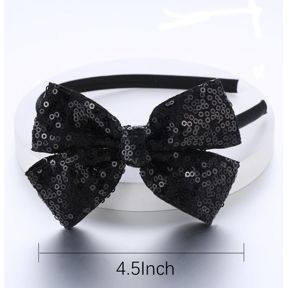 Kiszu Sparkly Sequin Hair Bow Headband black packaging view emphasizes gift-ready presentation