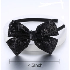 Kiszu Sparkly Sequin Hair Bow Headband black packaging view emphasizes gift-ready presentation