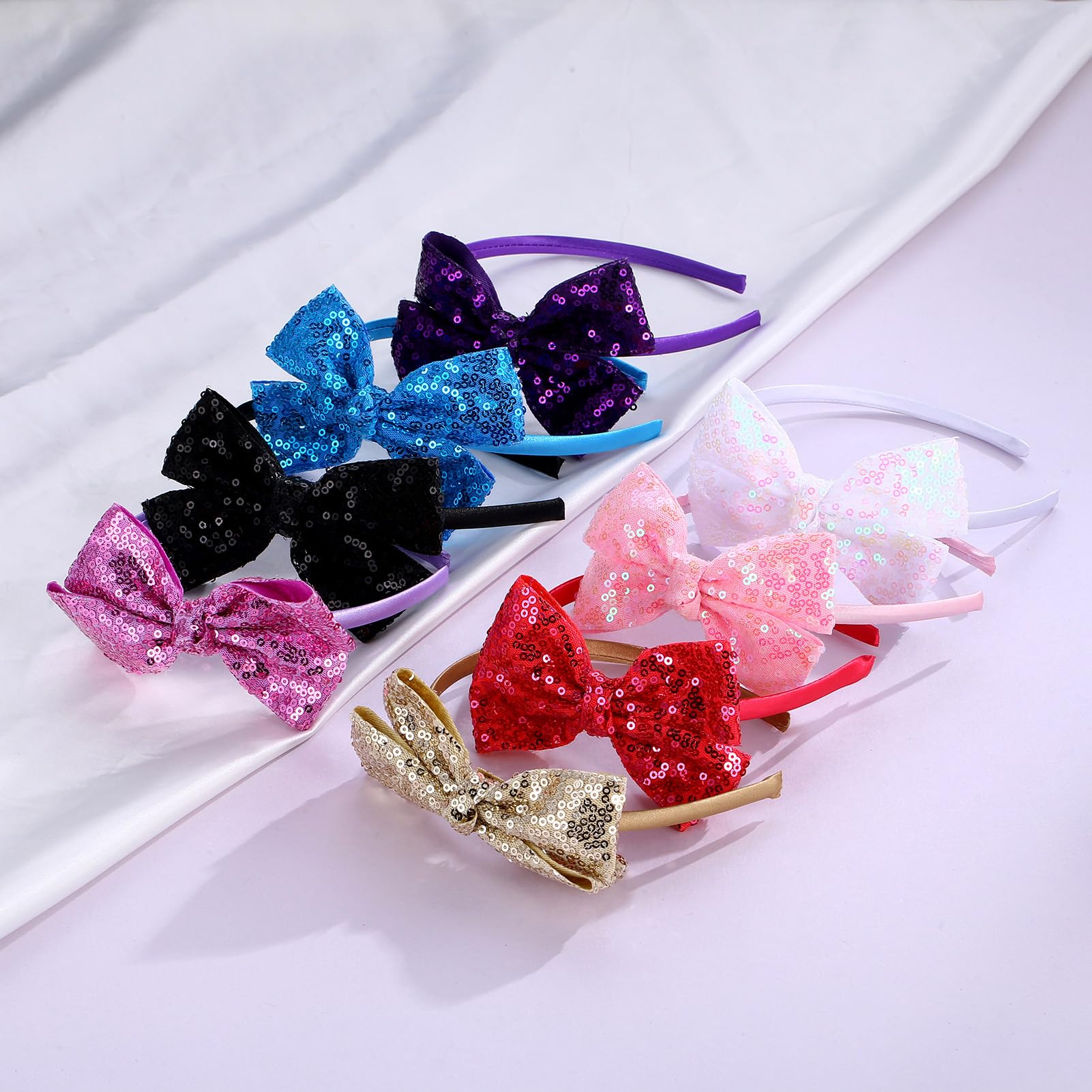 Kiszu Sparkly Sequin Hair Bow Headband black party-look ready accessory for celebrations