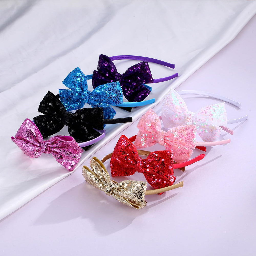 Kiszu Sparkly Sequin Hair Bow Headband black party-look ready accessory for celebrations