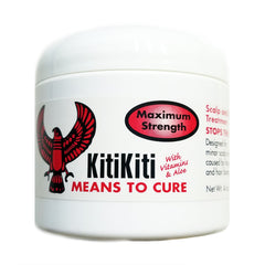 Kitikiti maximum-strength scalp bottle shown for soothing irritated scalp and dry skin.