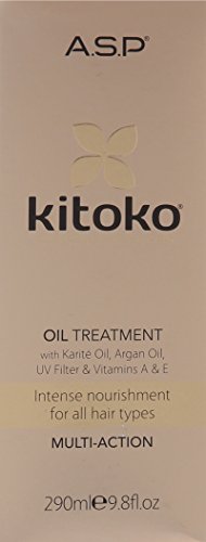 Kitoko Oil 9.8oz bottle pour illustrates lightweight, non-greasy nourishment for all hair types.