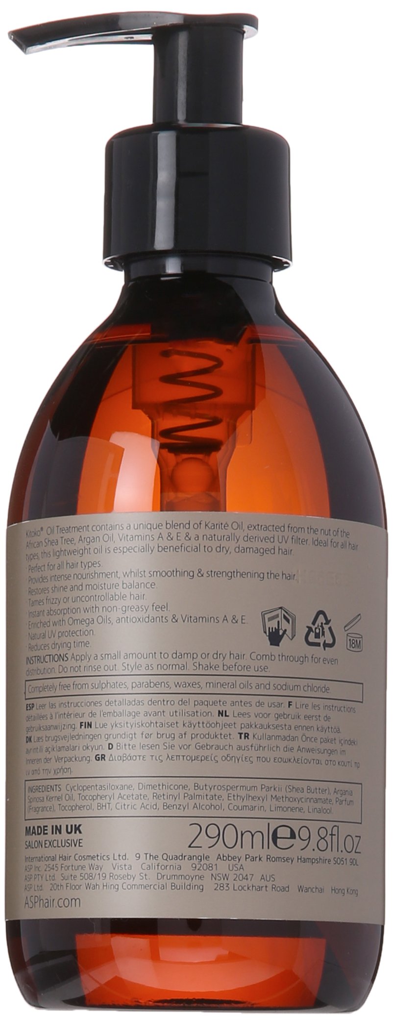 Kitoko Oil treatment amber glass container highlights antioxidant protection and color-safe care.