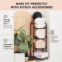 Kitsch 2-in-1 bar applied to hair and skin provides gentle cleansing.