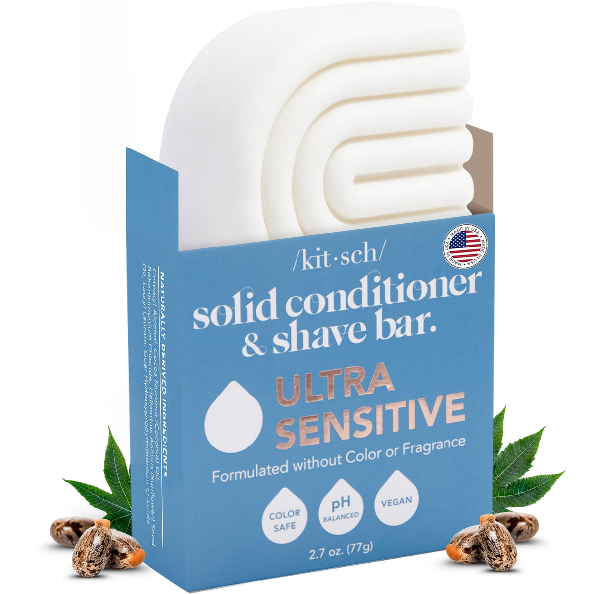 Kitsch 2-in-1 ultra-sensitive bar packaging shows travel-friendly design and reduced plastic waste.