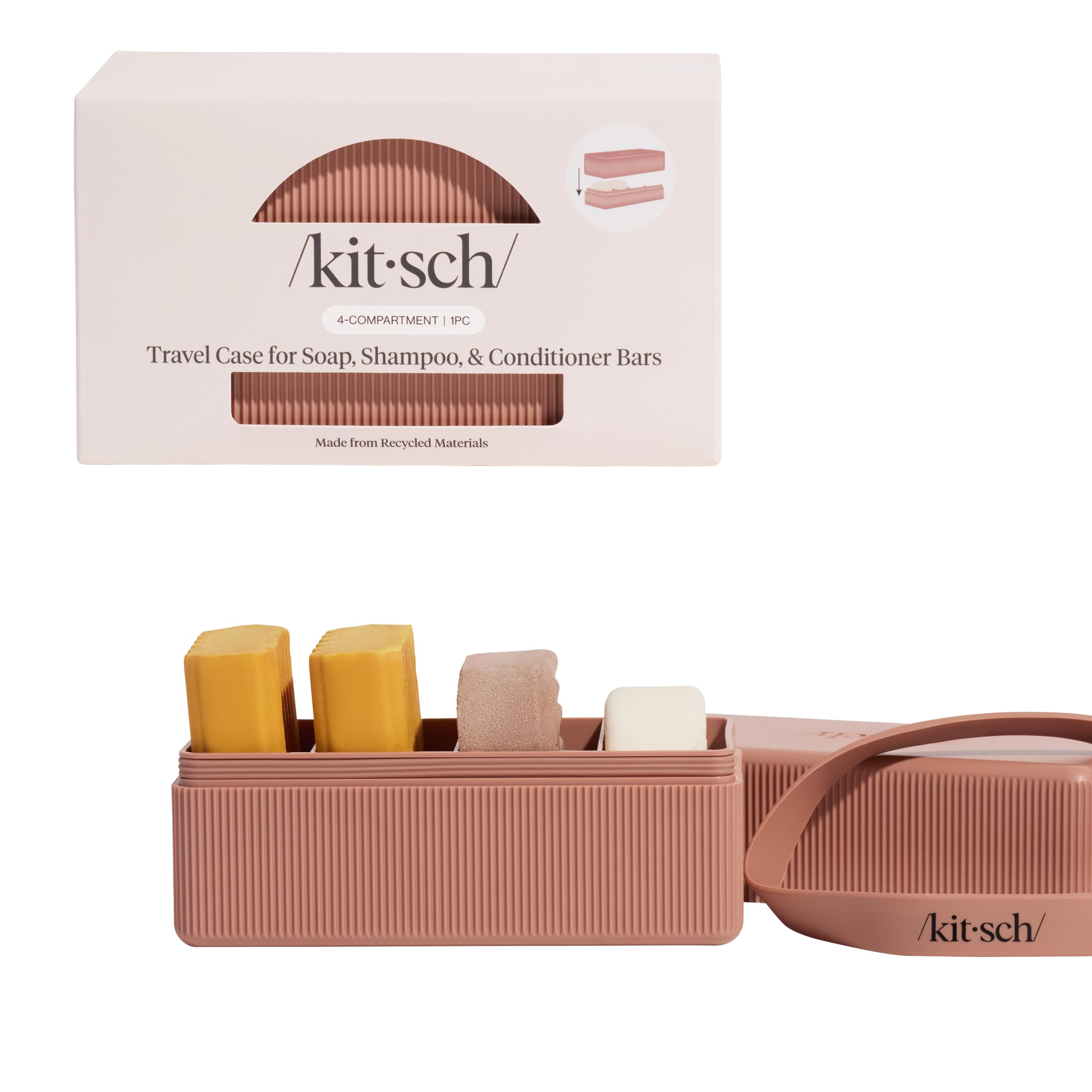 Kitsch 4-Compartment Travel Soap Case closed shows compact TSA-friendly storage for carry-ons.