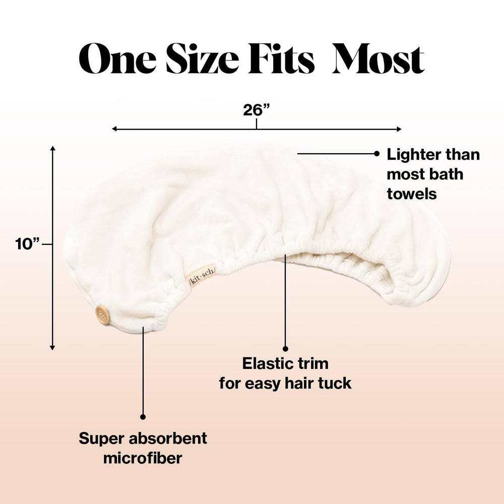 Kitsch anti-frizz turban for women shown keeping hair smooth post-wash.