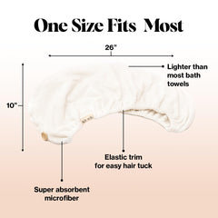 Kitsch anti-frizz turban for women shown keeping hair smooth post-wash.