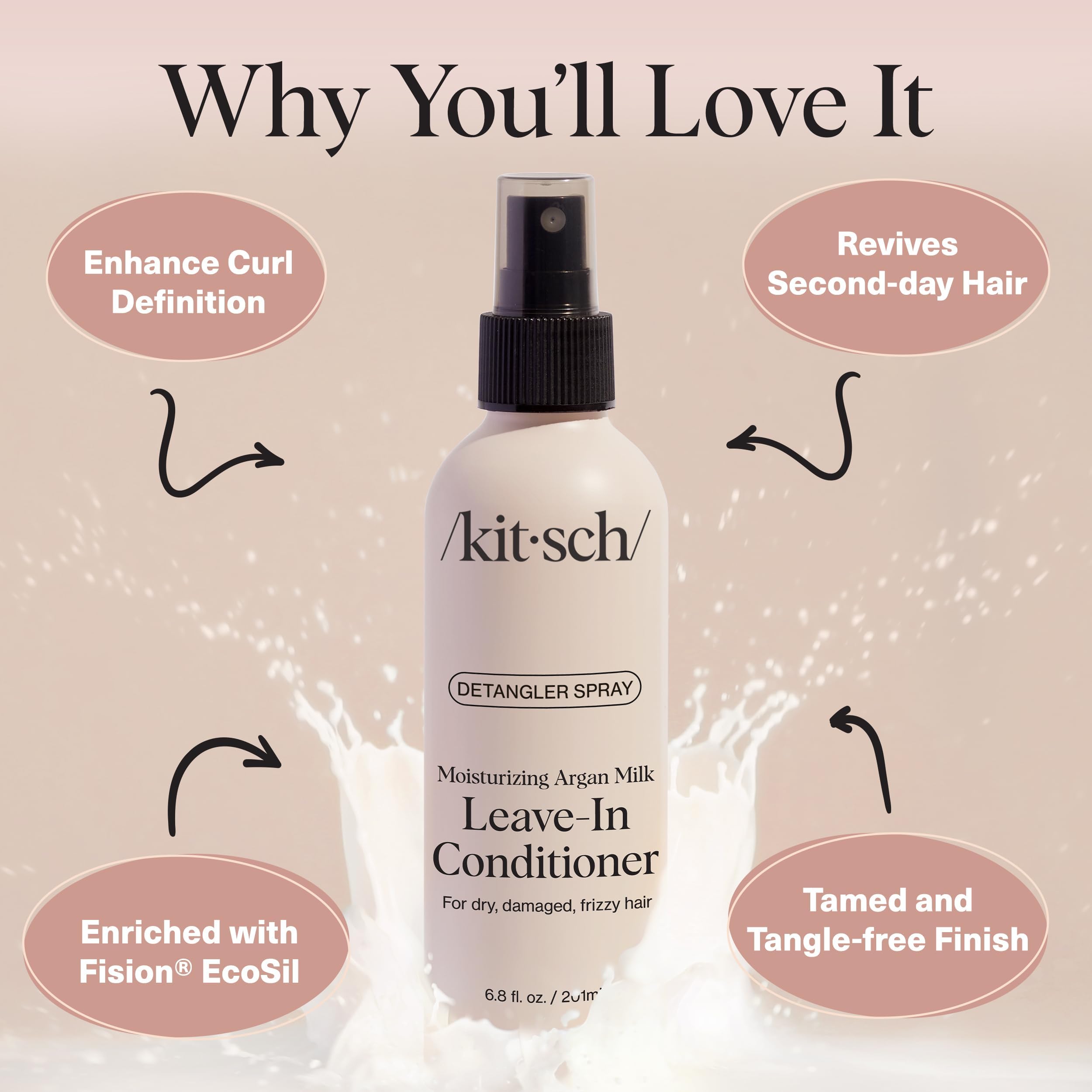 Kitsch Argan Milk Leave-In scent features warm vanilla and macadamia aroma.
