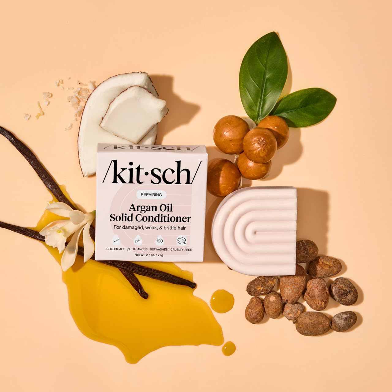 Kitsch Argan Oil Conditioner Bar color-treated-safe for gentle conditioning.