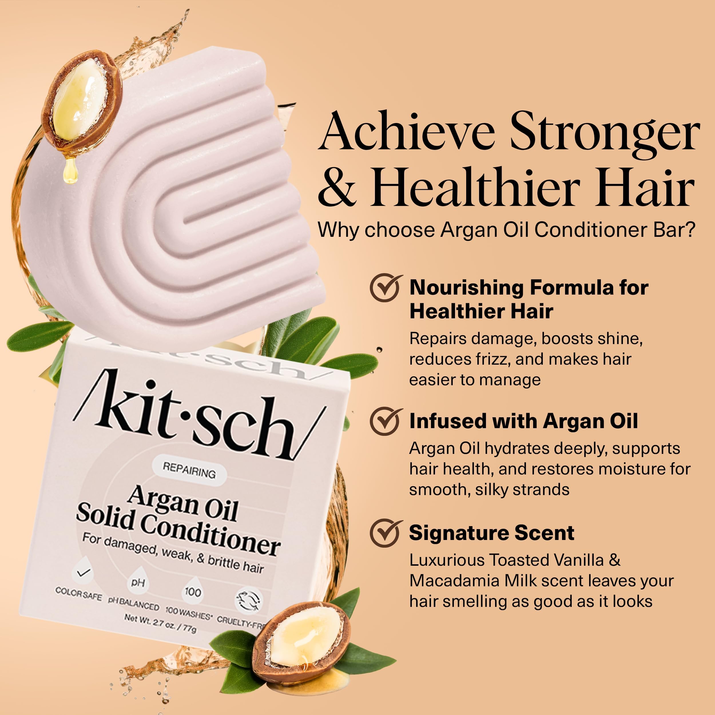 Kitsch Argan Oil Conditioner Bar anti-frizz for sleek styling.